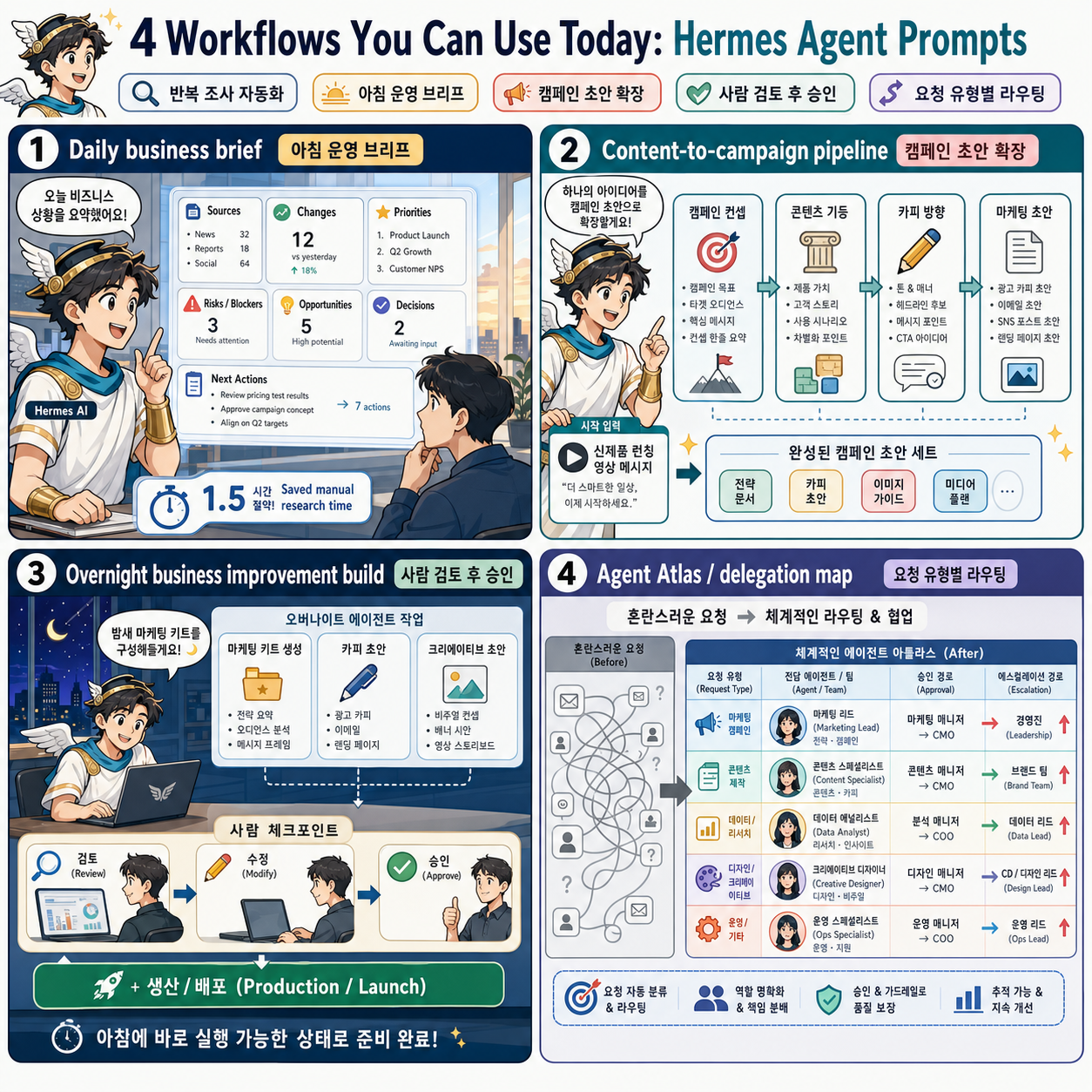 4 Workflows You Can Use Today: Hermes Agent Prompts 내용을 설명하는 본문 이미지