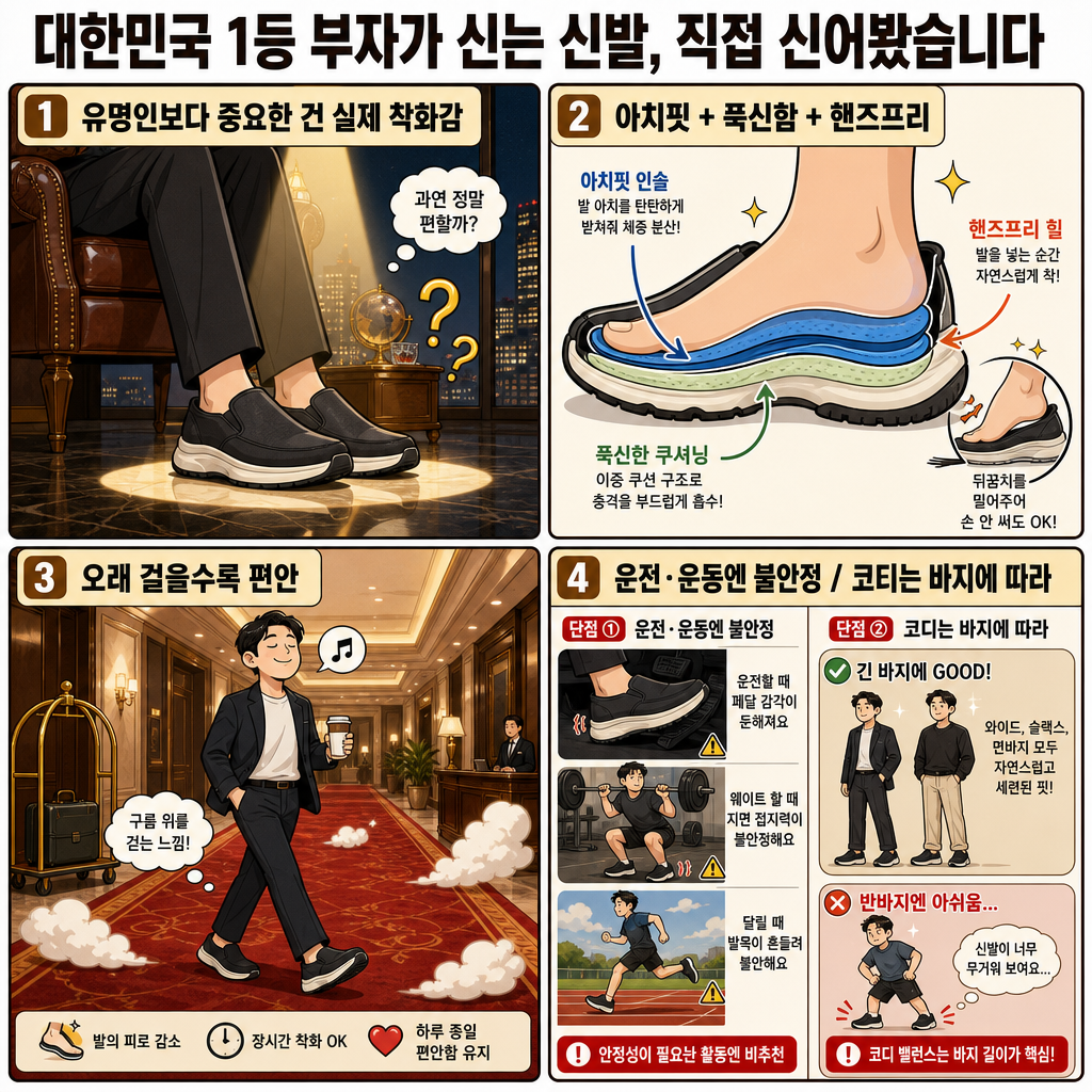 대한민국 1등 부자가 신는 신발, 직접 신어봤습니다 내용을 설명하는 본문 이미지