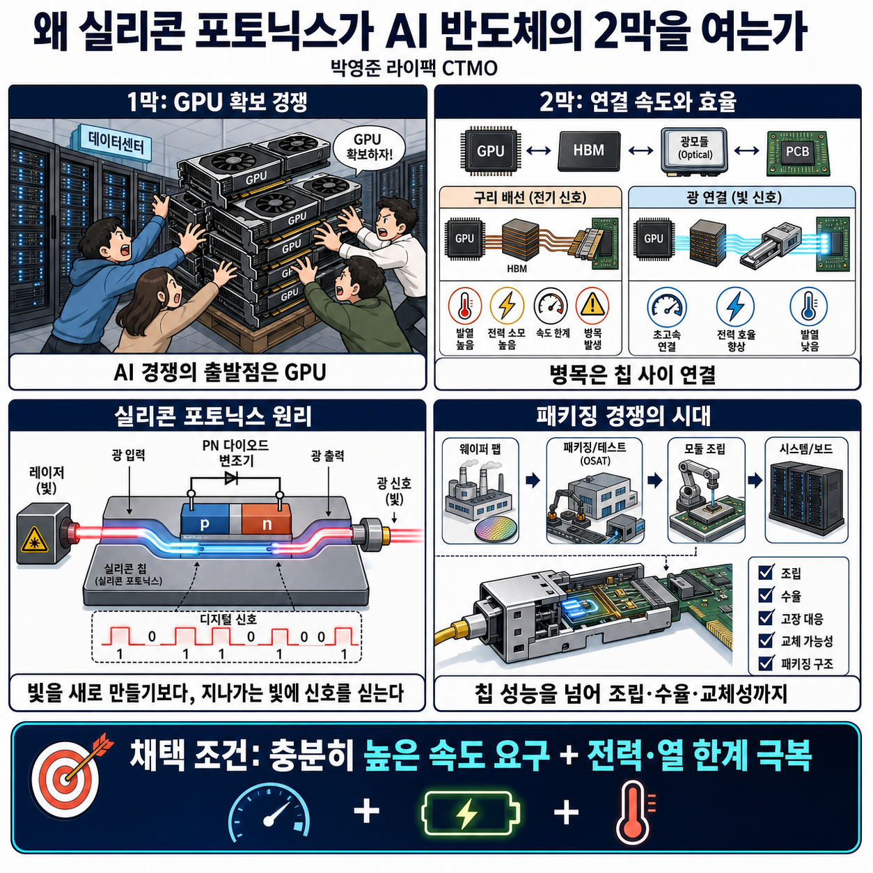 왜 실리콘 포토닉스가 AI 반도체의 2막을 여는가 (박영준 라이팩 CTMO) 내용을 설명하는 본문 이미지
