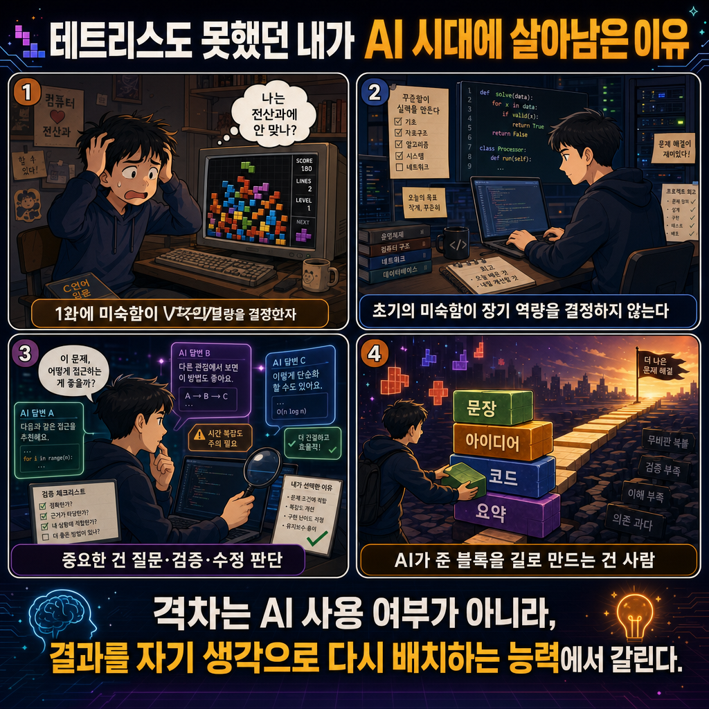 테트리스도 못했던 내가 AI 시대에 살아남은 이유 내용을 설명하는 본문 이미지