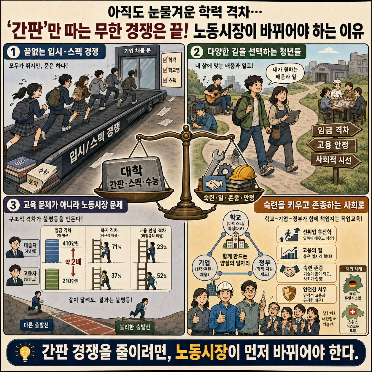 아직도 눈물겨운 학력 격차... ''간판''만 따는 무한 경쟁은 끝! 노동시장이 바뀌어야 하는 이유 내용을 설명하는 본문 이미지