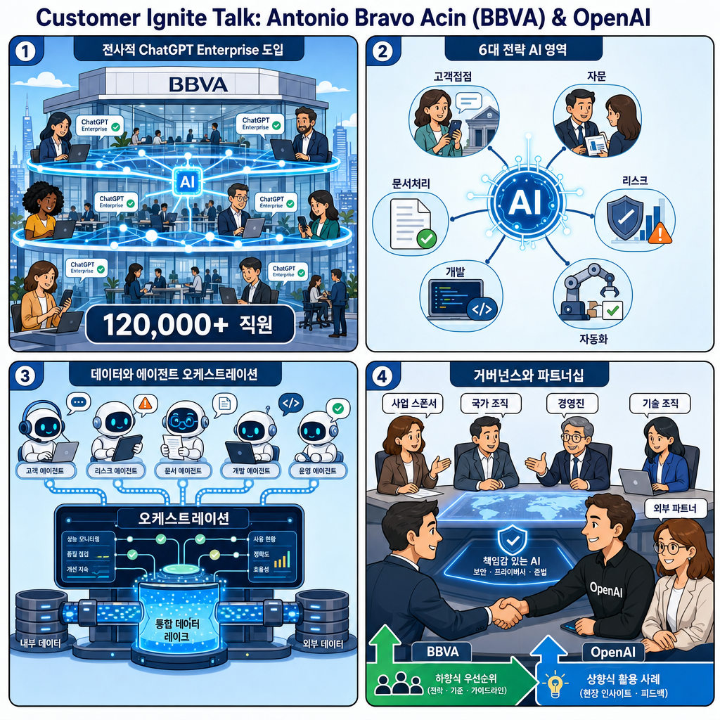 Customer Ignite Talk: Antonio Bravo Acin (Global Head of AI Transformation, BBVA) & OpenAI 내용을 설명하는 본문 이미지