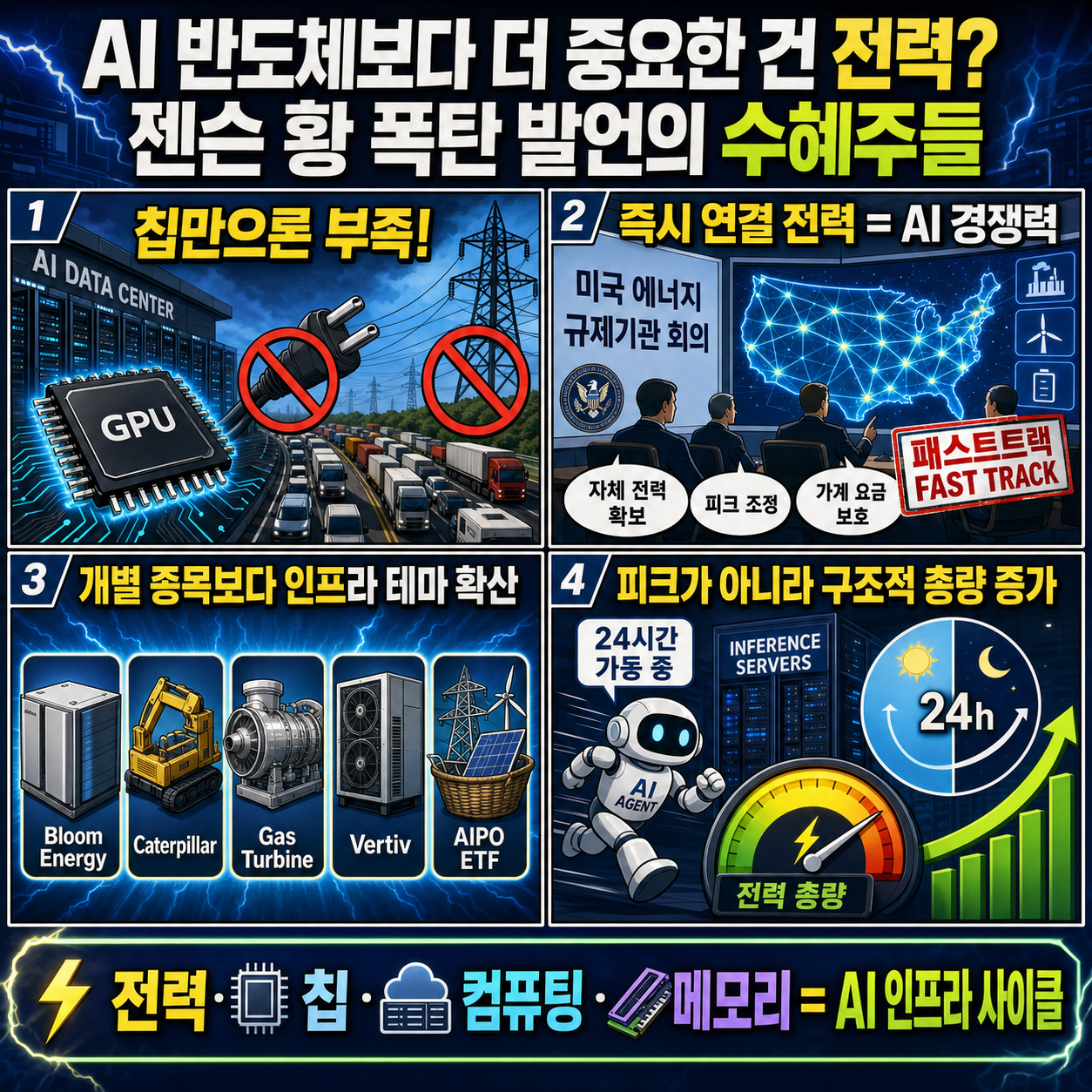 AI 반도체보다 더 중요한 건 전력? 젠슨 황 폭탄 발언의 수혜주들 내용을 설명하는 본문 이미지
