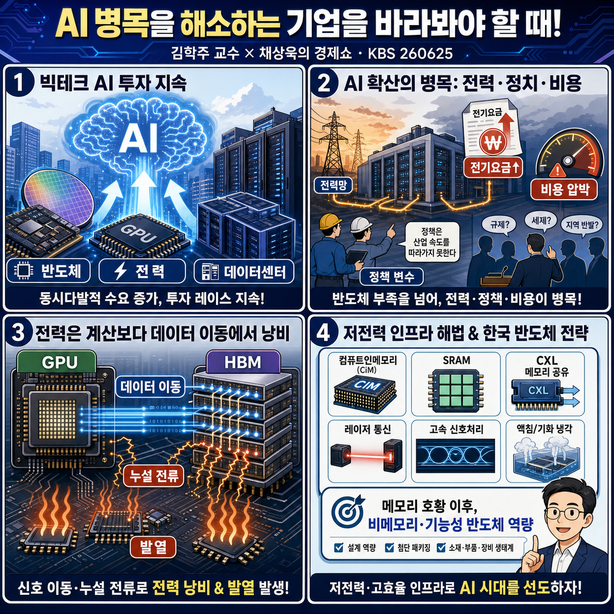 AI 병목을 해소하는 기업을 바라봐야할 때! with. 김학주 한동대 AI융합학부 교수｜채상욱의 경제쇼｜KBS 260625 방송 내용을 설명하는 본문 이미지