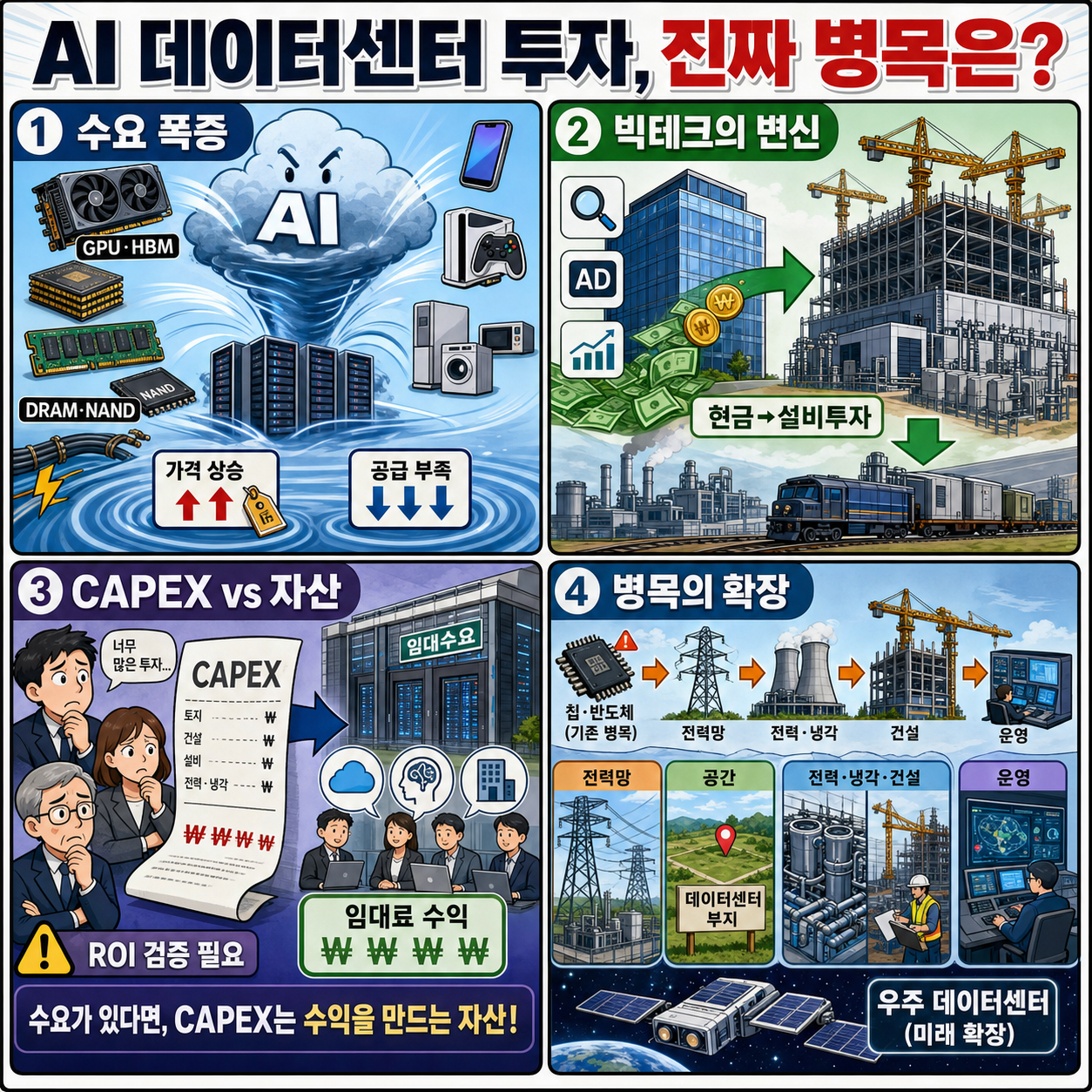 [지식뉴스] "지금 다들 ''이걸'' 모르는 거예요" 빅테크들은 돈 감당할 수 있을까, AI 데이터센터 투자에 숨겨진 진짜 비밀 (ft.강정수 센터장) / 교양이를 부탁해 / 2편 내용을 설명하는 본문 이미지