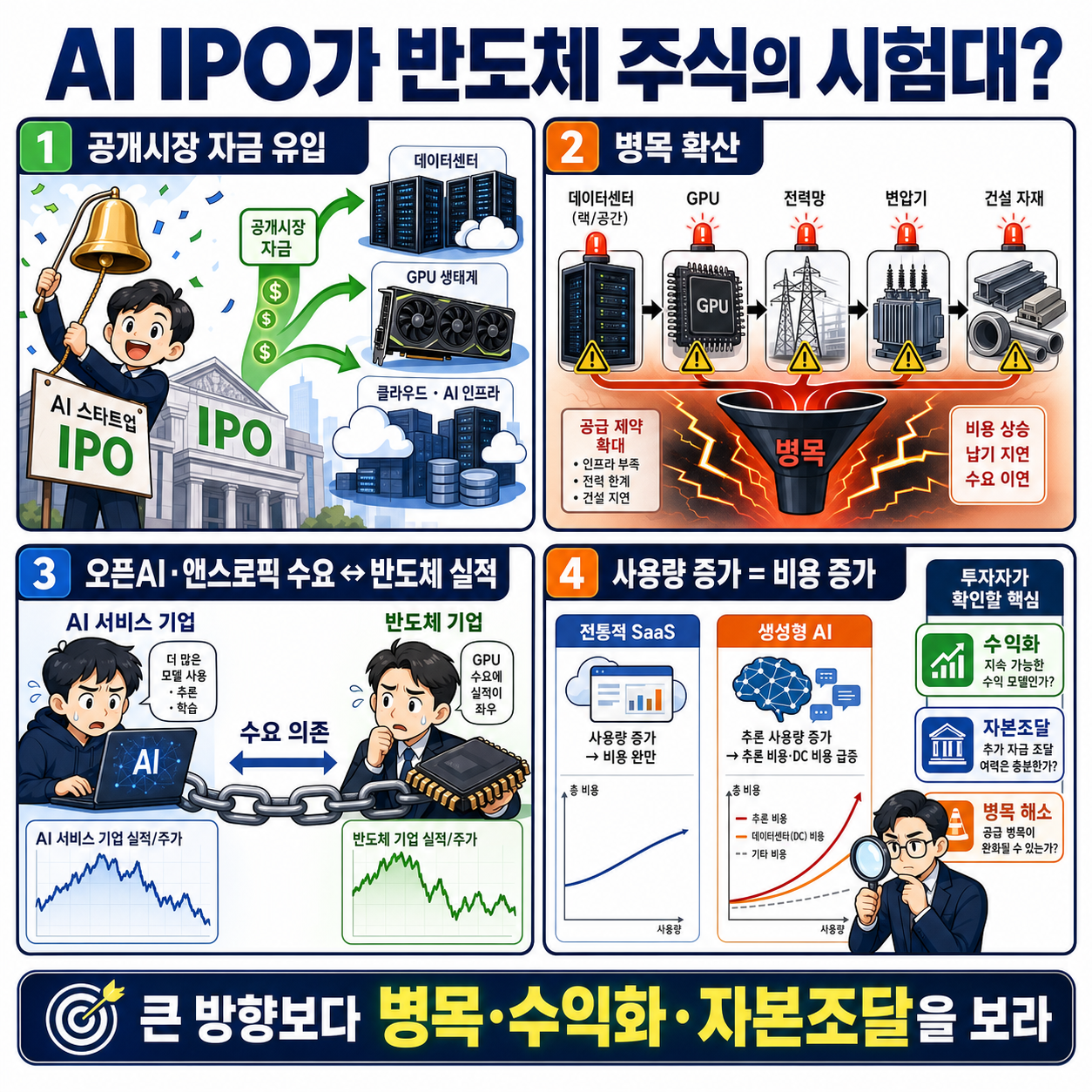 AI 기업 IPO는 반도체 주식의 시험대, 오픈AI가 흔들리면 내 주식도 위험하다? 내용을 설명하는 본문 이미지