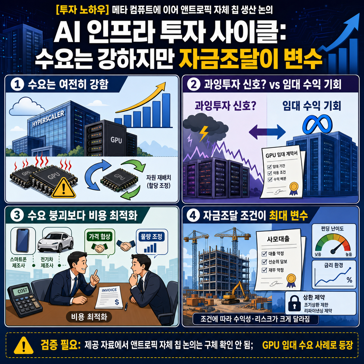 [투자 노하우] 메타 컴퓨트에 이어 앤트로픽 자체 칩 생산 논의 내용을 설명하는 본문 이미지