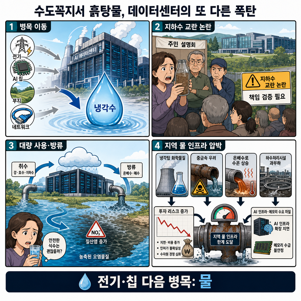 수도꼭지서 흙탕물, 데이터센터의 또 다른 폭탄 (하수정 경제전문기자) 내용을 설명하는 본문 이미지