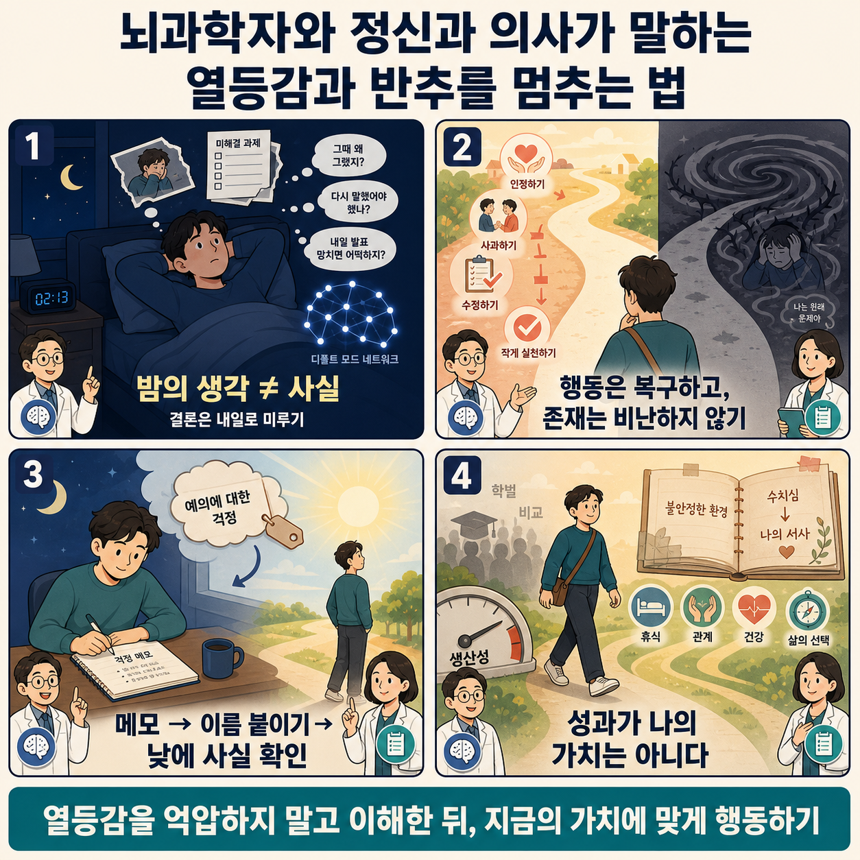 뇌과학자와 정신과 의사가 말하는 열등감과 반추를 멈추는 법 내용을 설명하는 본문 이미지