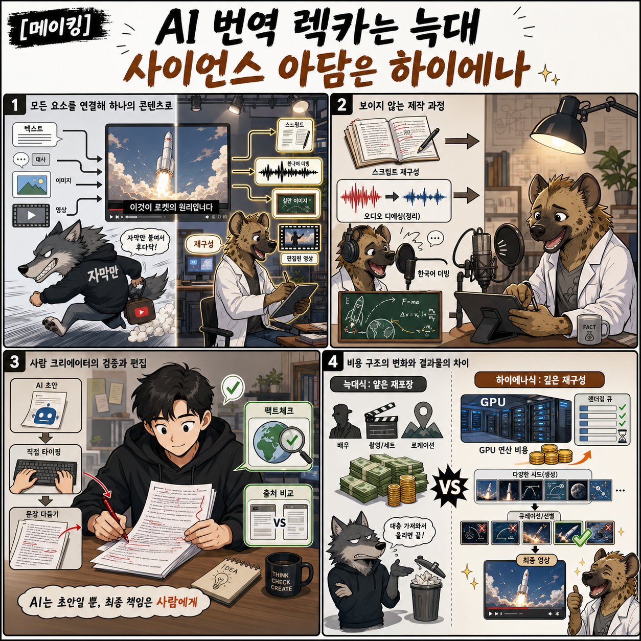 [메이킹] AI 번역 렉카는 늑대, 사이언스 아담은 하이에나 내용을 설명하는 본문 이미지