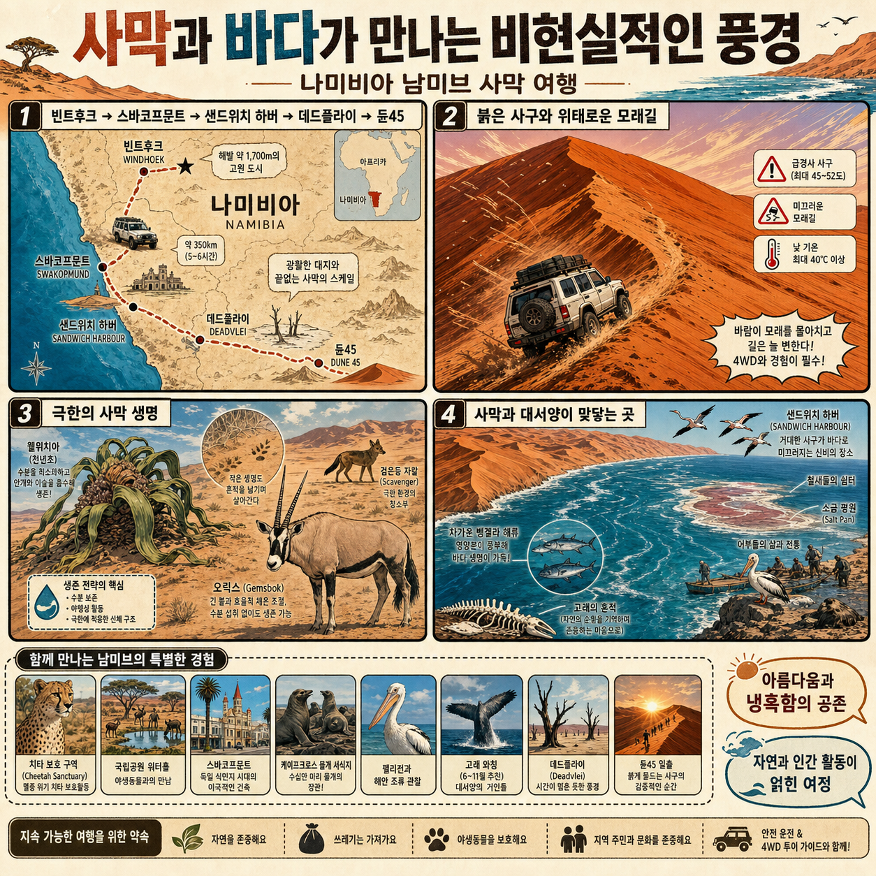 사막과 바다가 만나는 비현실적인 풍경이.. 세상에서 가장 아름다운 사막의 정체 내용을 설명하는 본문 이미지