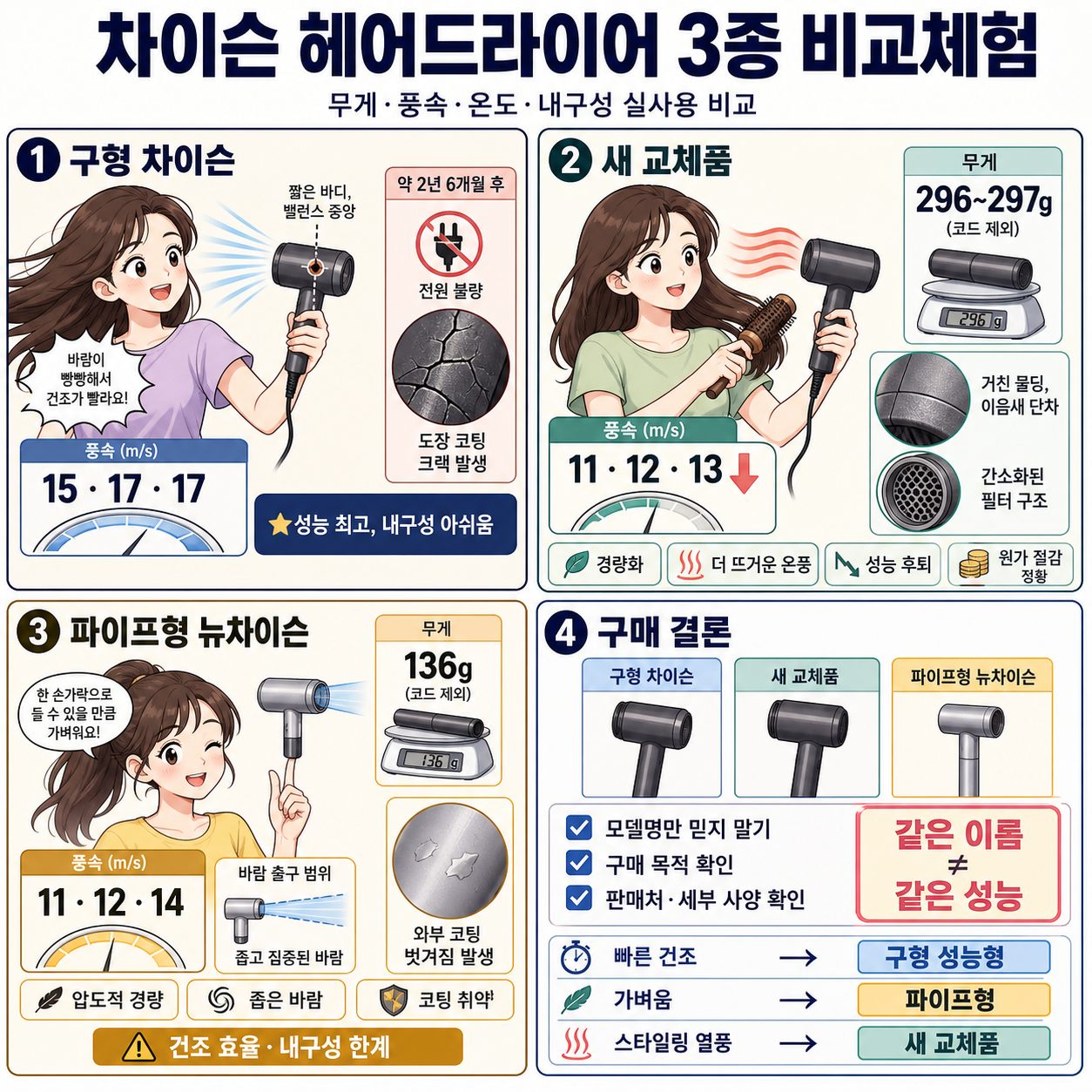 차이슨 헤어드라이어 3종 비교체험 내용을 설명하는 본문 이미지
