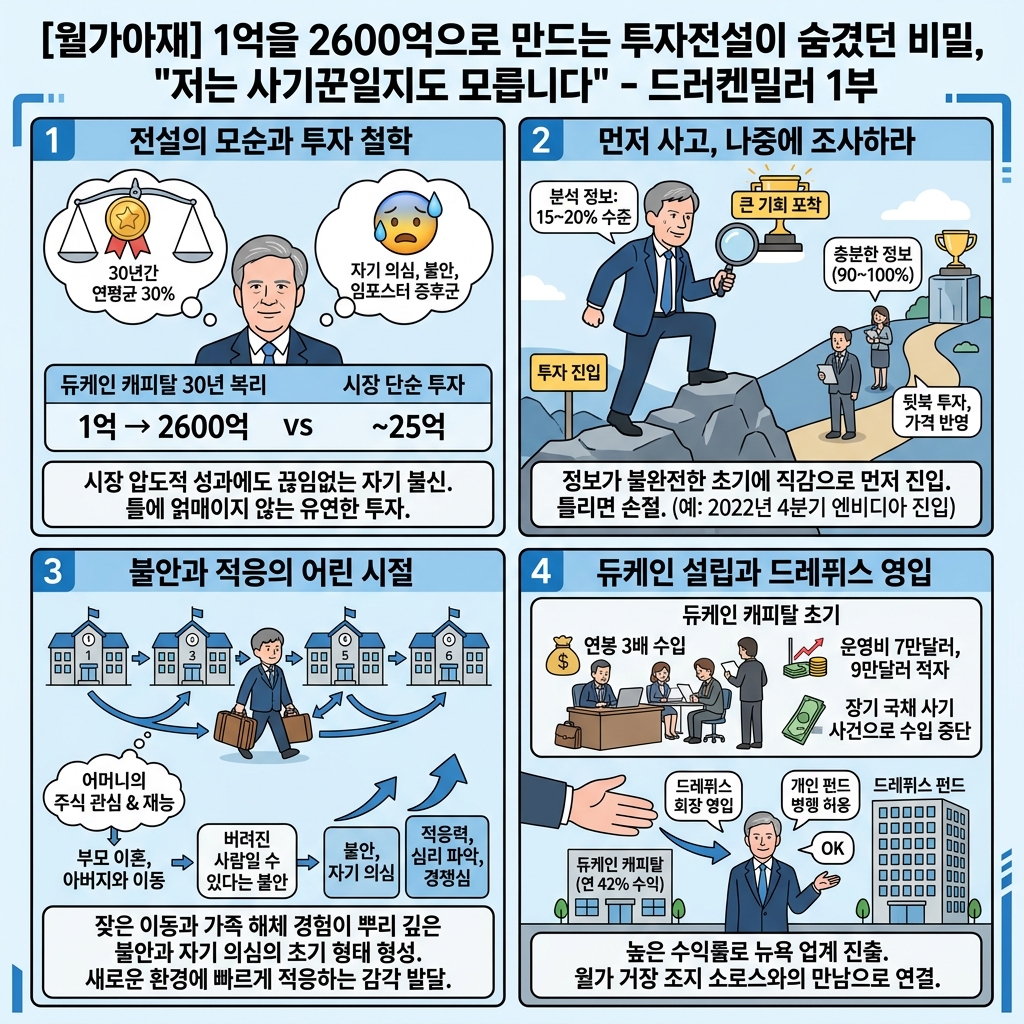[월가아재] 1억을 2600억으로 만드는 투자전설이 숨겼던 비밀, "저는 사기꾼일지도 모릅니다" - 드러켄밀러 1부 내용을 설명하는 본문 이미지