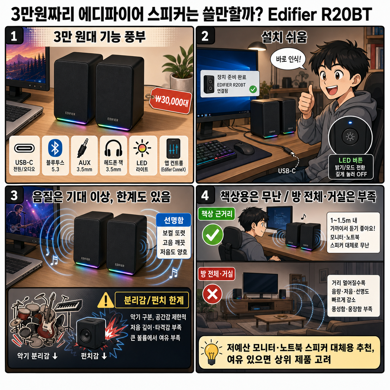3만원짜리 에디파이어 스피커는 쓸만할까? Edifier R20BT 내용을 설명하는 본문 이미지