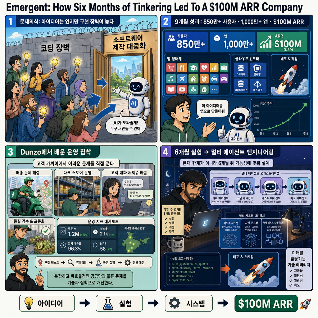 Emergent: How Six Months of Tinkering Led To A $100M ARR Company 내용을 설명하는 본문 이미지