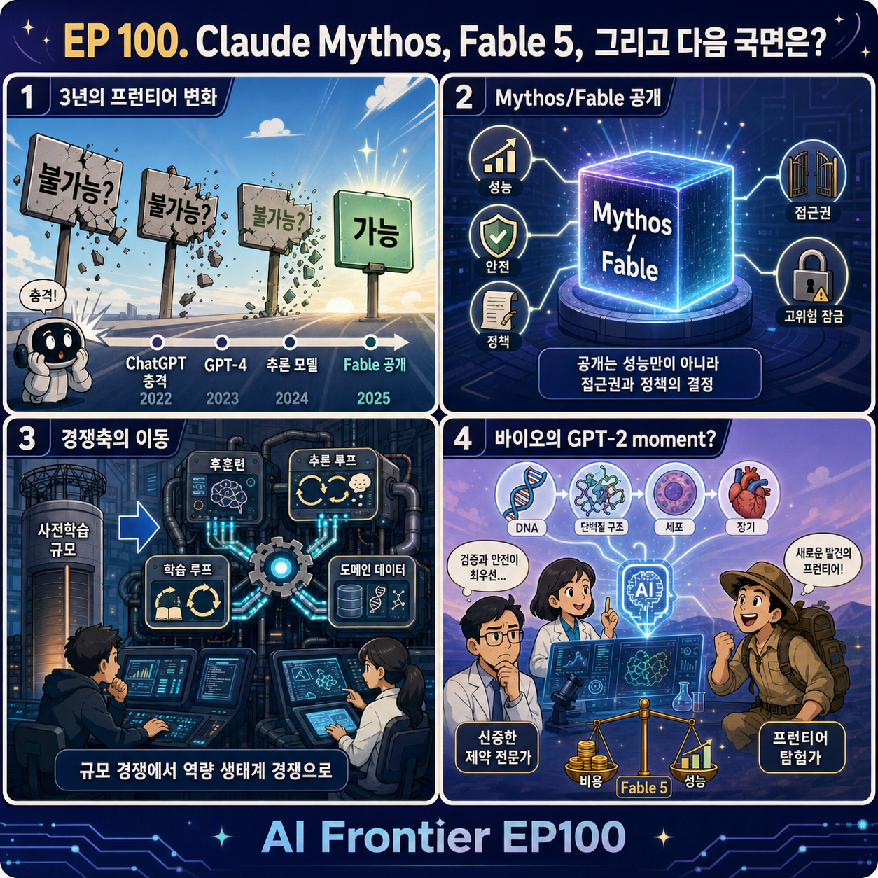 EP 100. Claude Mythos, Fable 5, 그리고 다음 국면은? 내용을 설명하는 본문 이미지