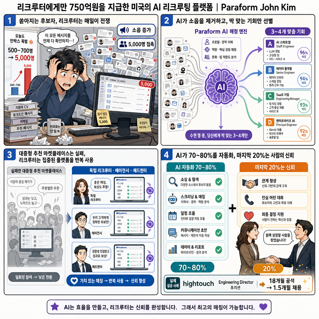 리크루터에게만 750억원을 지급한 미국의 AI 리크루팅 플랫폼 내용을 설명하는 본문 이미지
