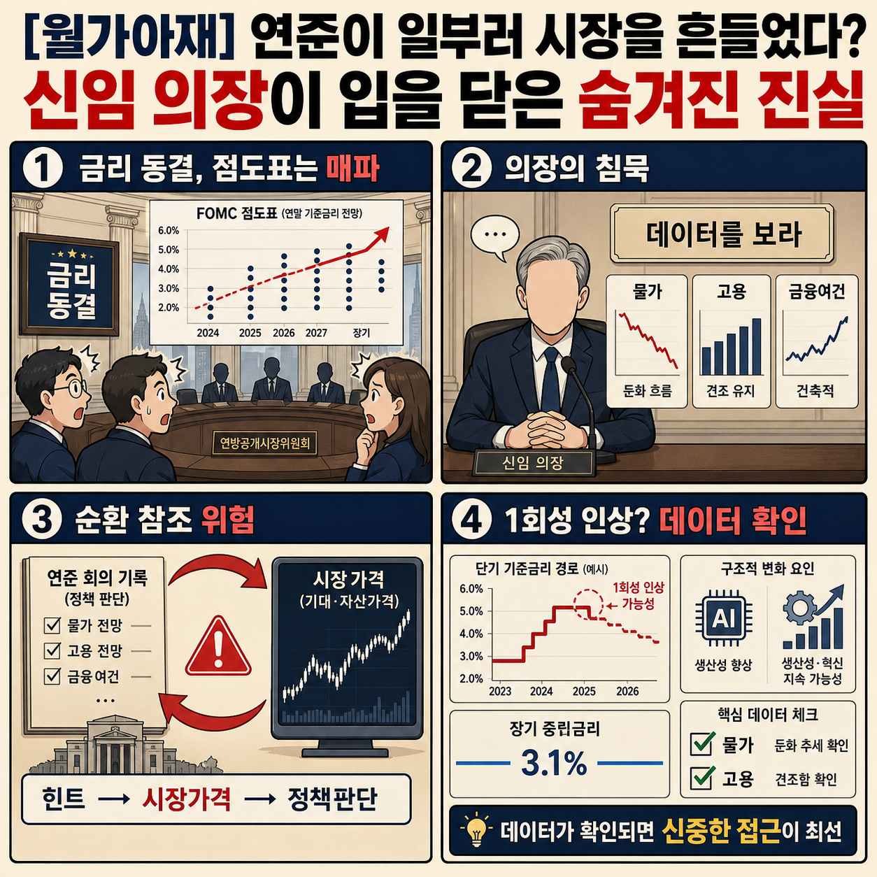 [월가아재] 연준이 일부러 시장을 흔들었다? 신임 의장이 입을 닫은 숨겨진 진실 내용을 설명하는 본문 이미지