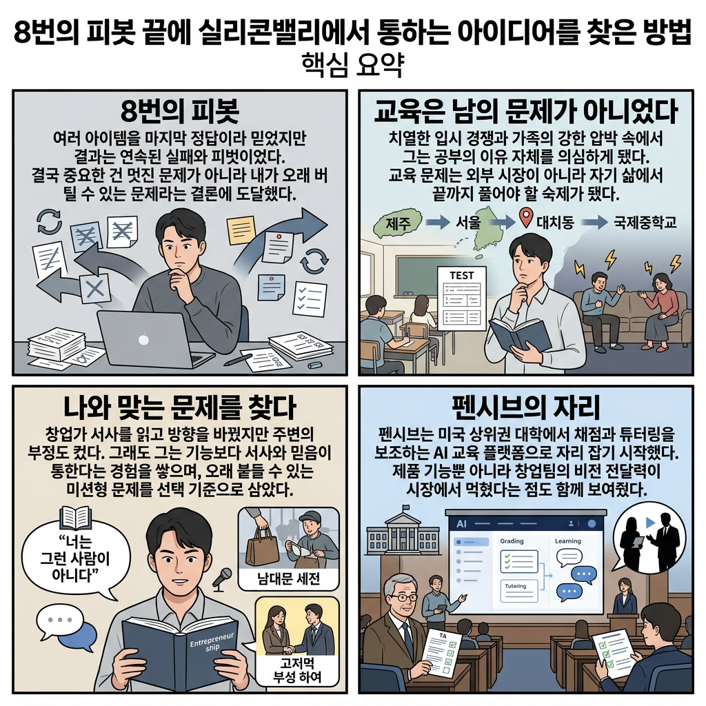 8번의 피봇 끝에 실리콘밸리에서 통하는 아이디어를 찾은 방법 내용을 설명하는 본문 이미지