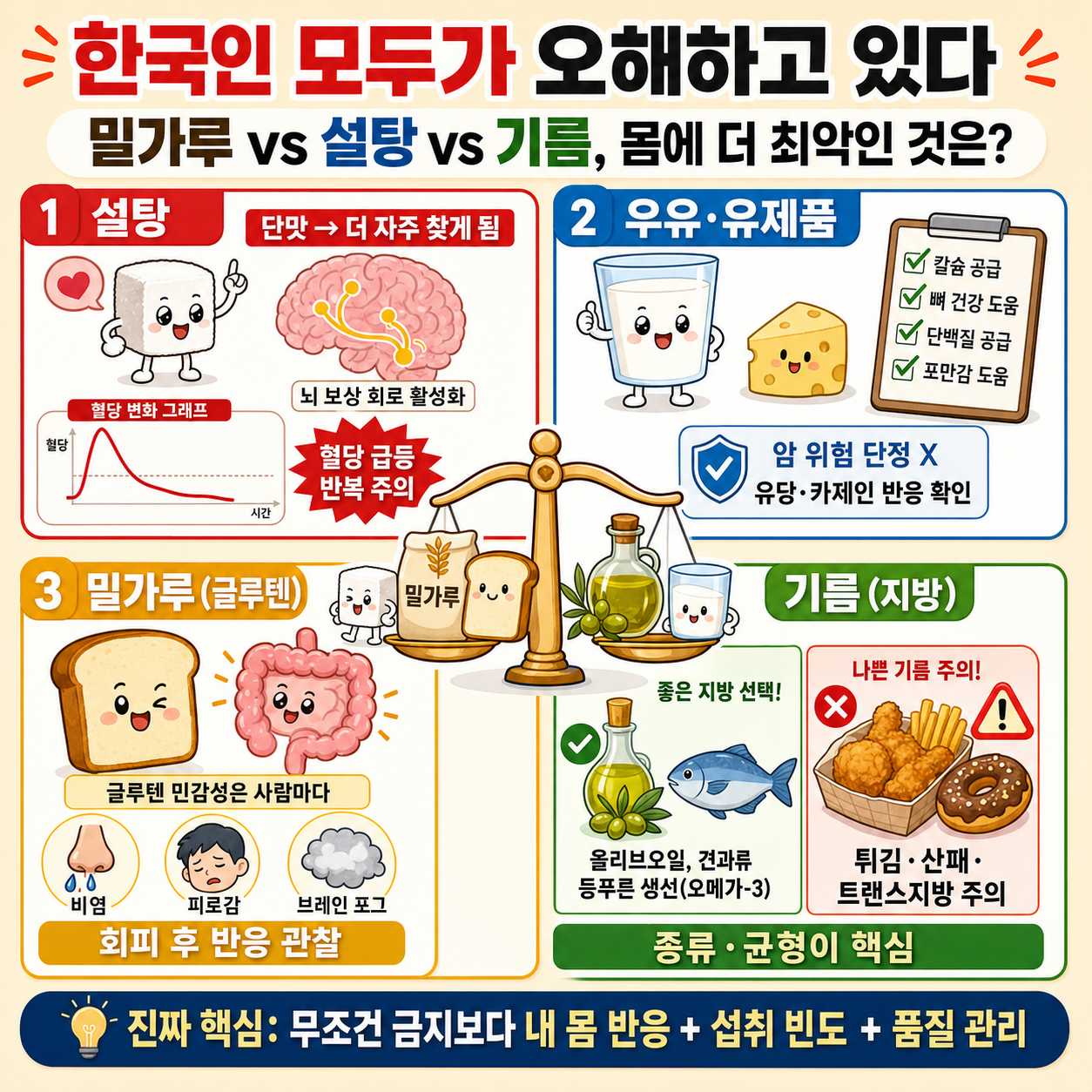 한국인 모두가 오해하고 있다" 밀가루 vs 설탕 vs 기름, 몸에 더 최악인 ''이것'' 내용을 설명하는 본문 이미지