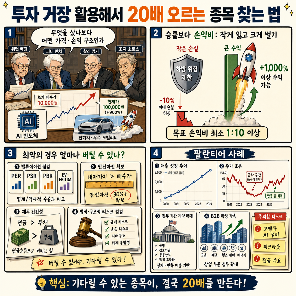 투자 거장 활용해서 20배 오르는 종목 찾는 법 내용을 설명하는 본문 이미지