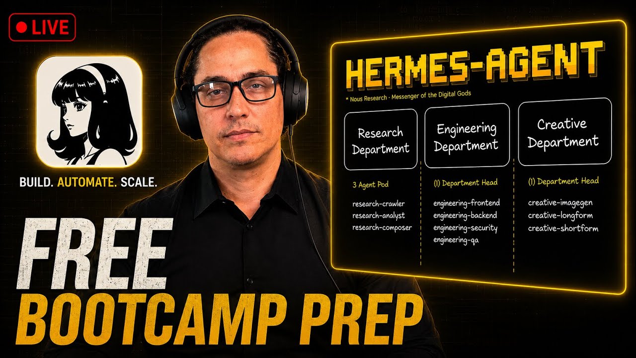 FREE Hermes Agent Bootcamp Prep (LIVE: Watch Me Work) 영상 미리보기 썸네일