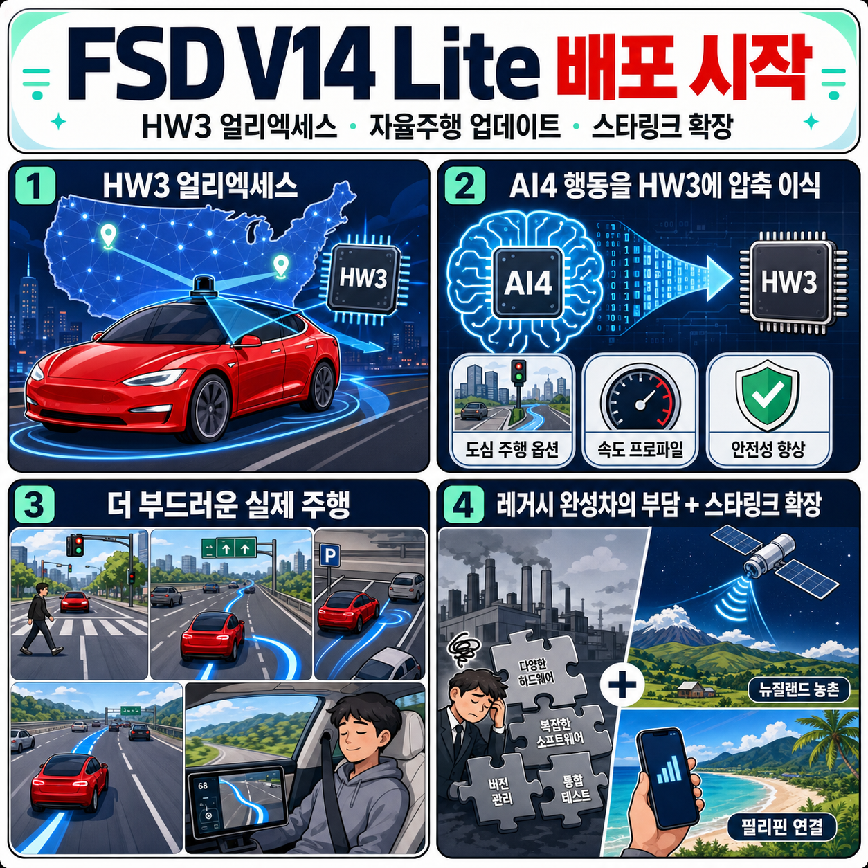 테슬라 드디어 약속 지켰다! FSD V14 Lite 배포 시작 내용을 설명하는 본문 이미지