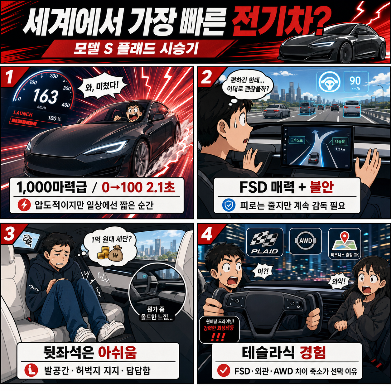 🔥''세계에서 가장 빠른 전기차'' 그런데 FSD는 오류? 이거 맞나요...?ㅣ테슬라 모델 S 플래드 시승기 내용을 설명하는 본문 이미지