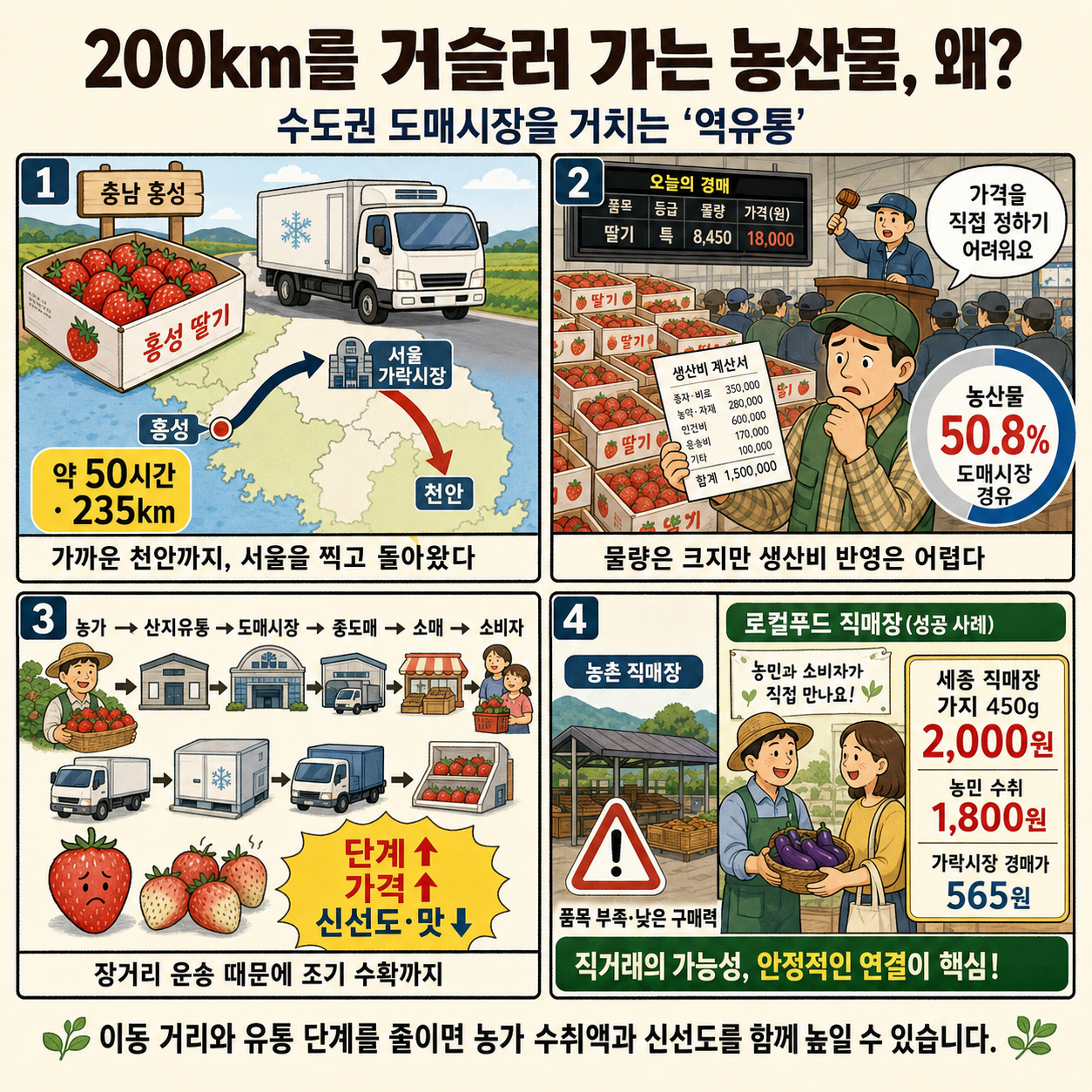 200km 달려갔다 다시 내려오는 ''역유통''…지금도 왜 수도권 도매시장을 거칠까? 내용을 설명하는 본문 이미지