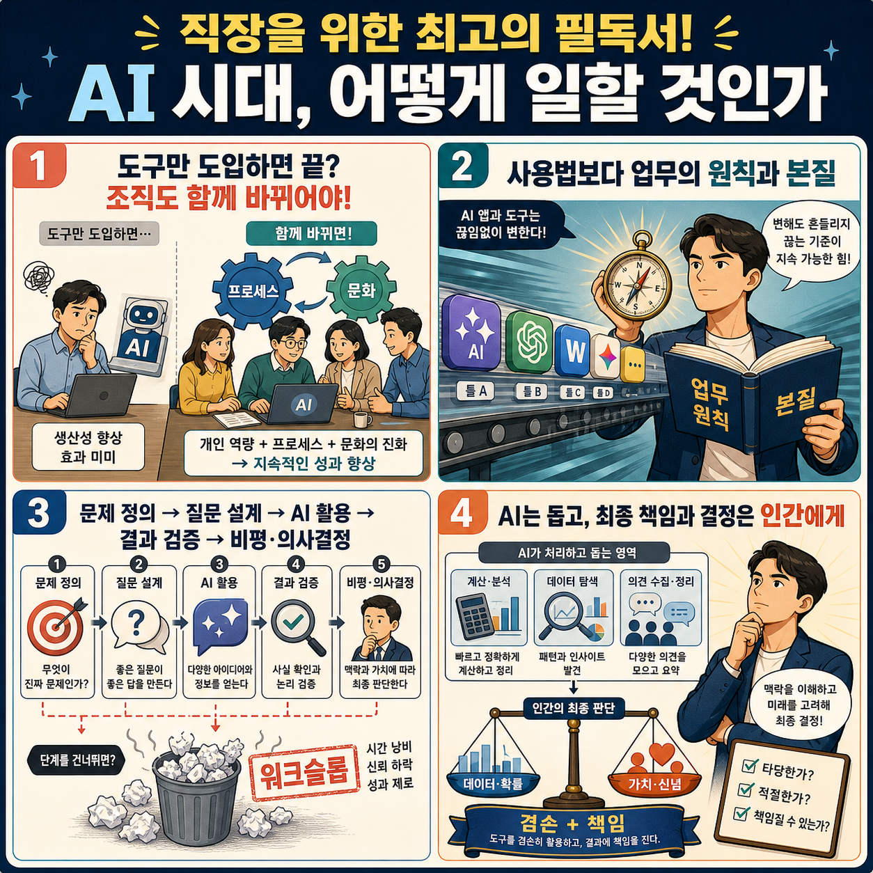 직장을 위한 최고의 필독서! "AI 시대, 어떻게 일할 것인가 내용을 설명하는 본문 이미지