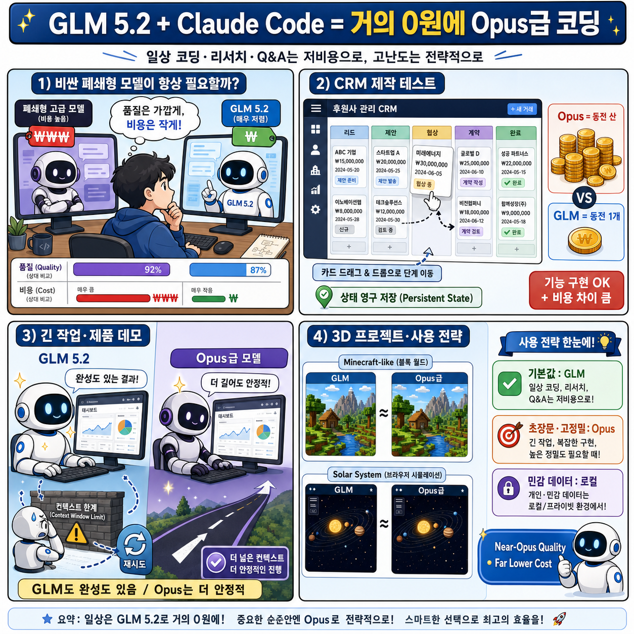 GLM 5.2 + Claude Code = Opus-Level Coding for Almost $0 내용을 설명하는 본문 이미지