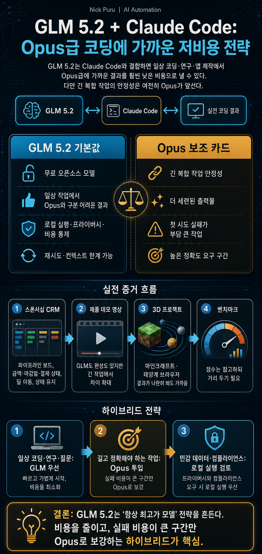 GLM 5.2 + Claude Code = Opus-Level Coding for Almost $0 내용을 설명하는 본문 이미지