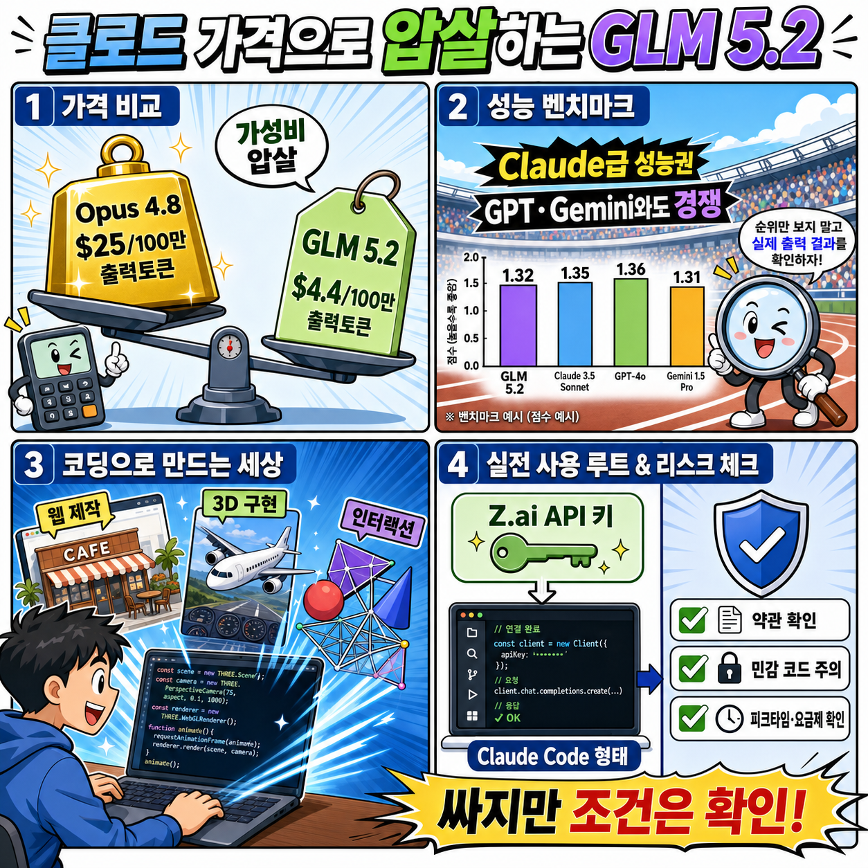 클로드 가격으로 압살하는 GLM 5.2 성능이 미쳤습니다.. ㄷㄷ 내용을 설명하는 본문 이미지