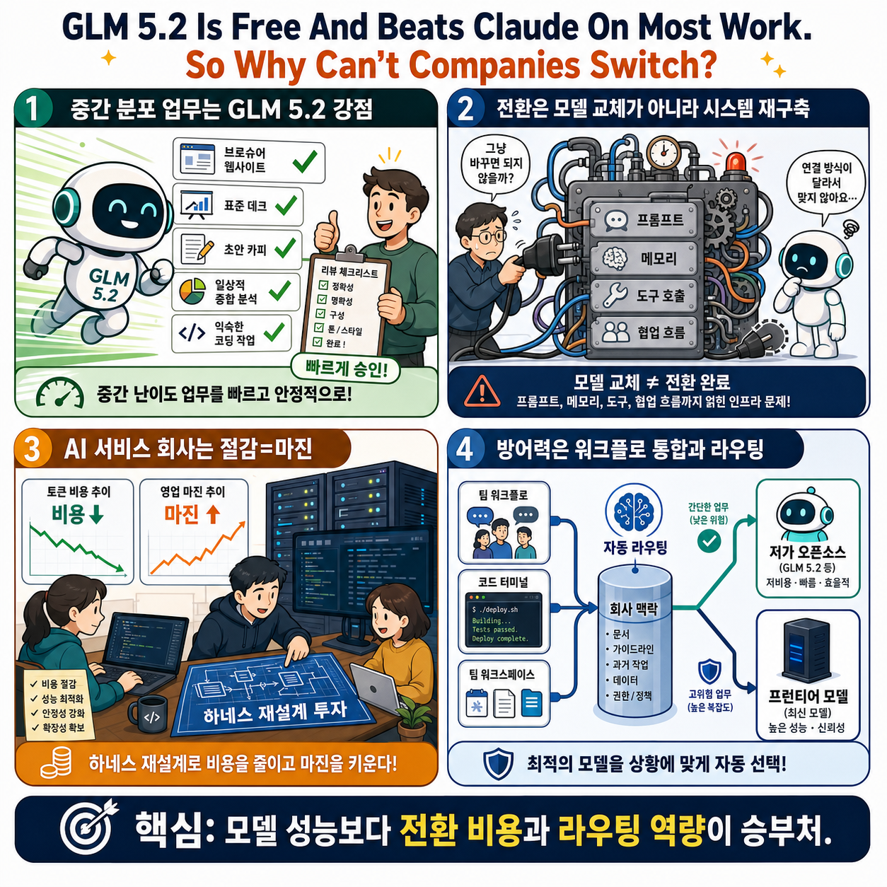 GLM 5.2 Is Free And Beats Claude On Most Work. So Why Can''t Companies Switch? 내용을 설명하는 본문 이미지