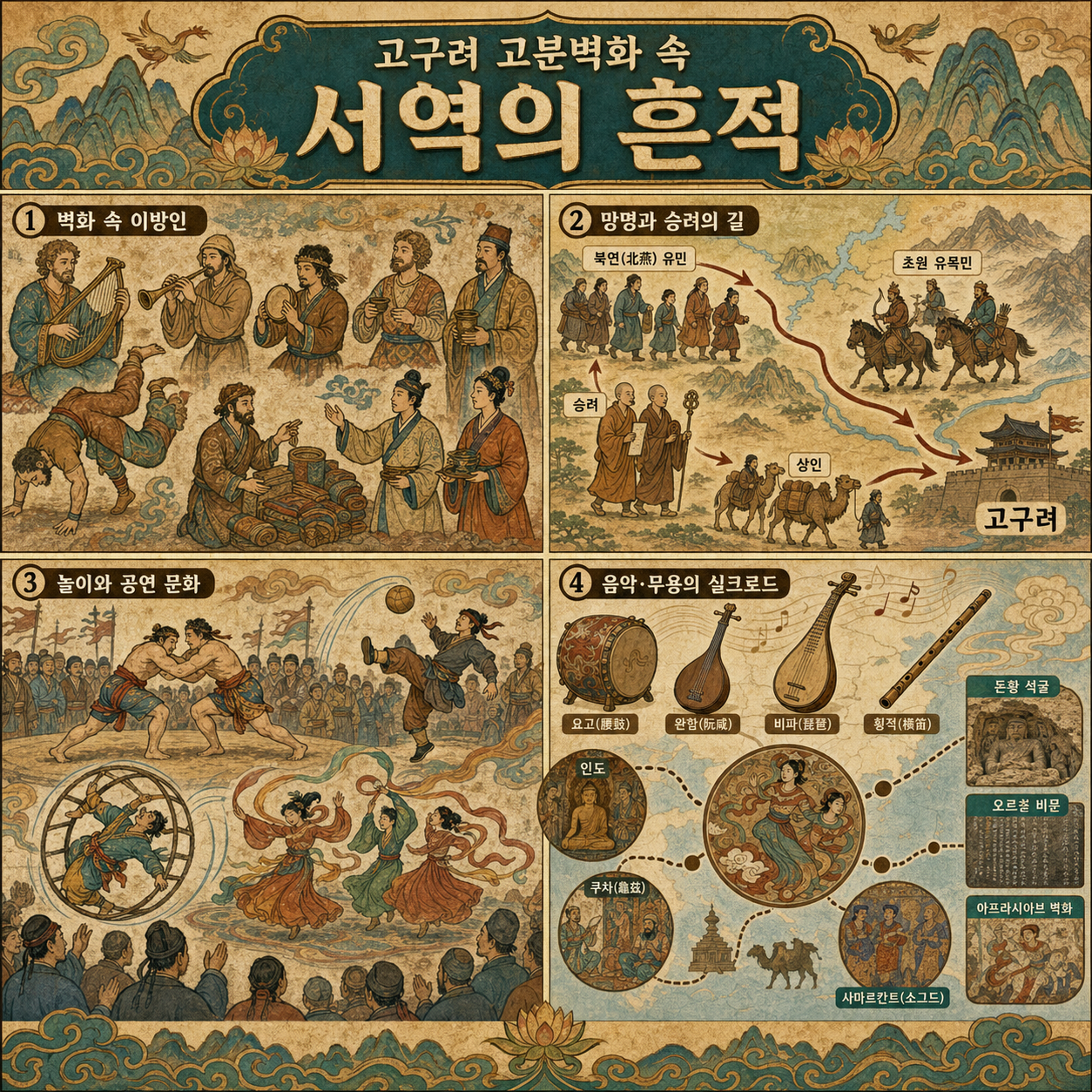 1,500년 전 서역인들과의 비밀 교류를 증명하는 벽화 발견! 무덤 속 드러난 벽화의 비밀 내용을 설명하는 본문 이미지