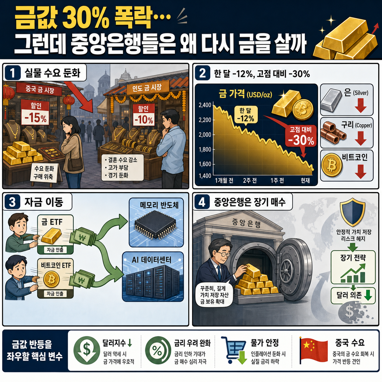 금값 30% 폭락.. 그런데 중앙은행들은 왜 다시 금을 살까 / 똑소리E / 비디오머그 내용을 설명하는 본문 이미지