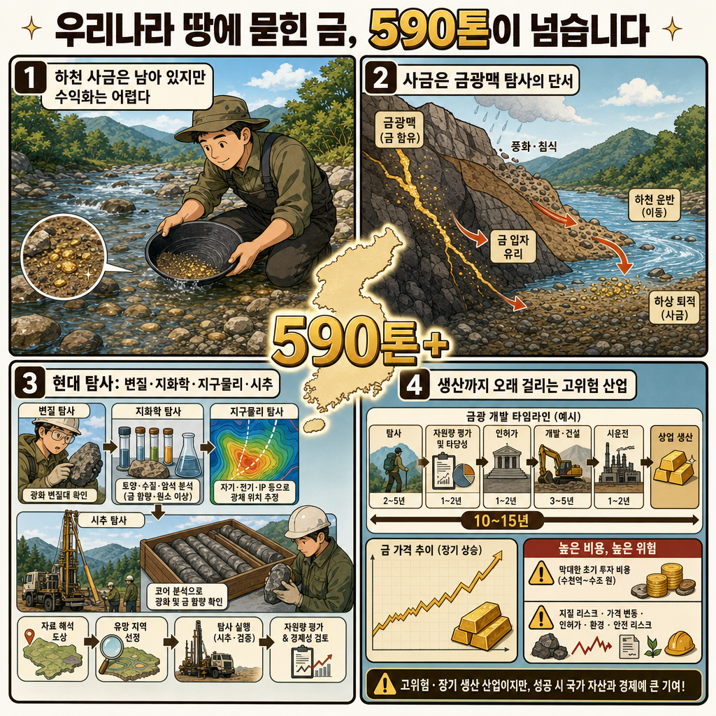 우리나라 땅에 묻힌 금, 590톤이 넘습니다 - 박상준 선임연구원 (한국지질자원연구원) 내용을 설명하는 본문 이미지