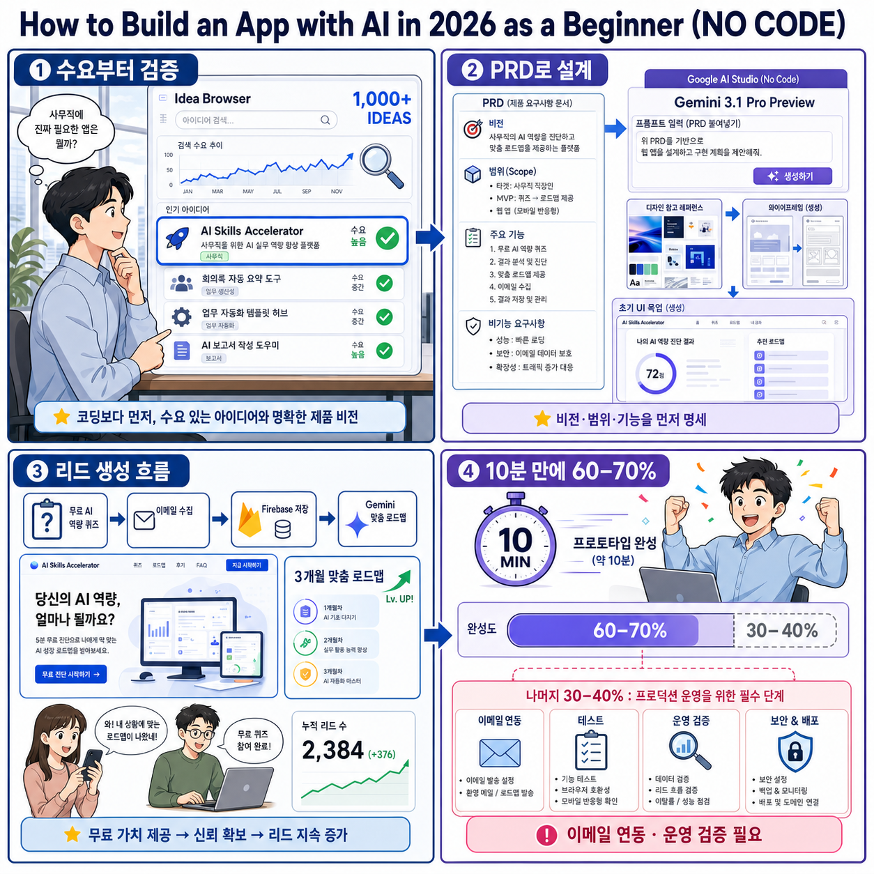 How to Build an App with AI in 2026 as a Beginner (NO CODE) 내용을 설명하는 본문 이미지