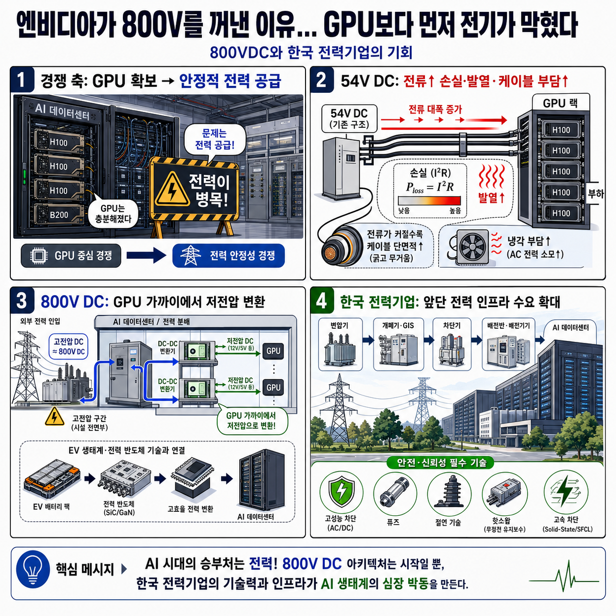 엔비디아가 800V를 꺼낸 이유... GPU보다 먼저 전기가 막혔다 내용을 설명하는 본문 이미지