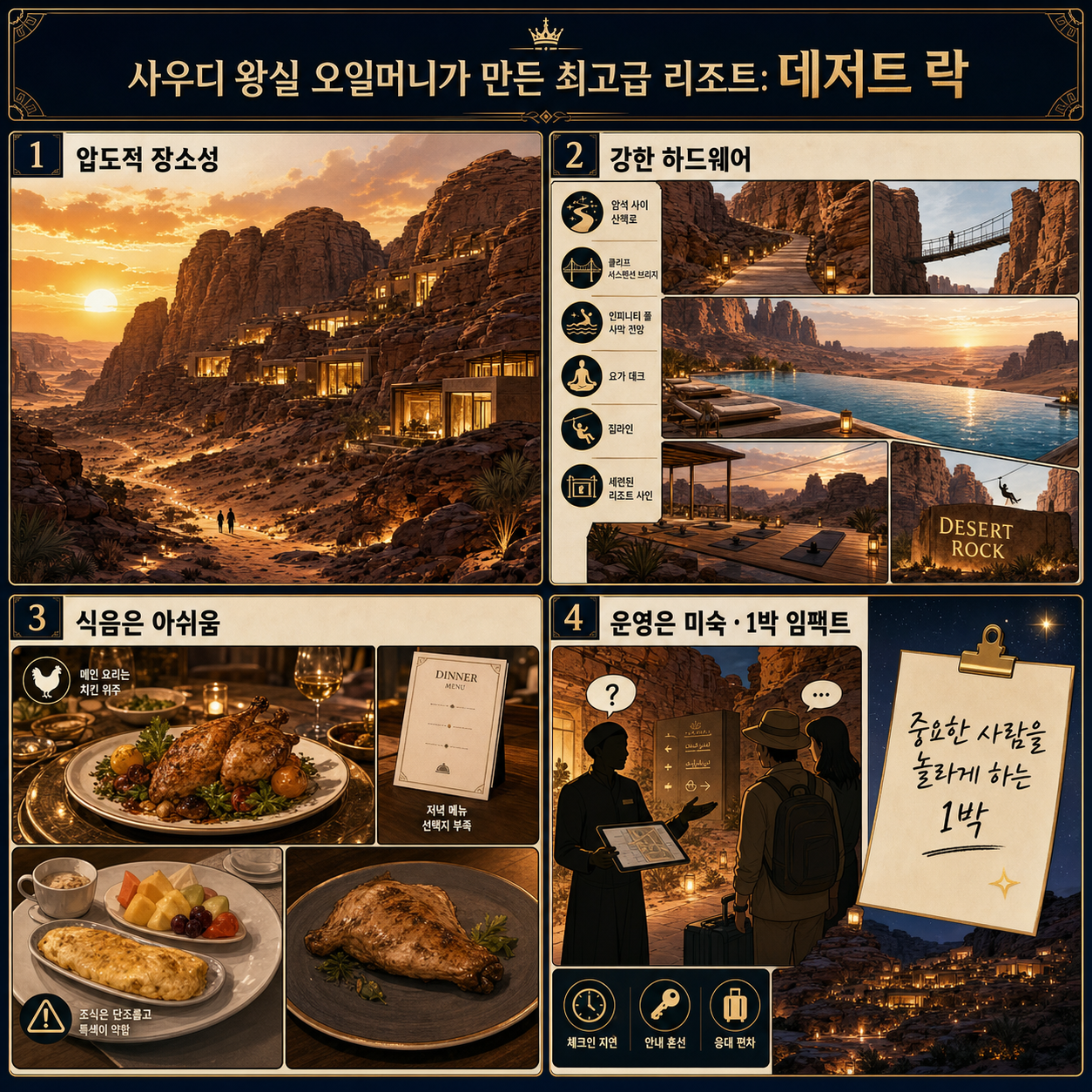 사우디 왕실이 오일머니를 쏟아부어 만든 세계 최고급 리조트: 데저트 락 내용을 설명하는 본문 이미지