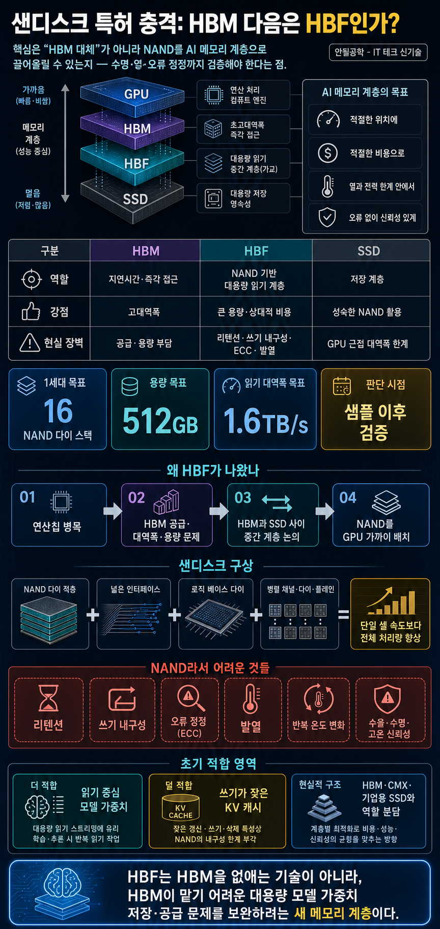 샌디스크 특허... HBM 다음 HBF? 쉽지는 않습니다 DRAM이 아니라 NAND거든요 내용을 설명하는 본문 이미지