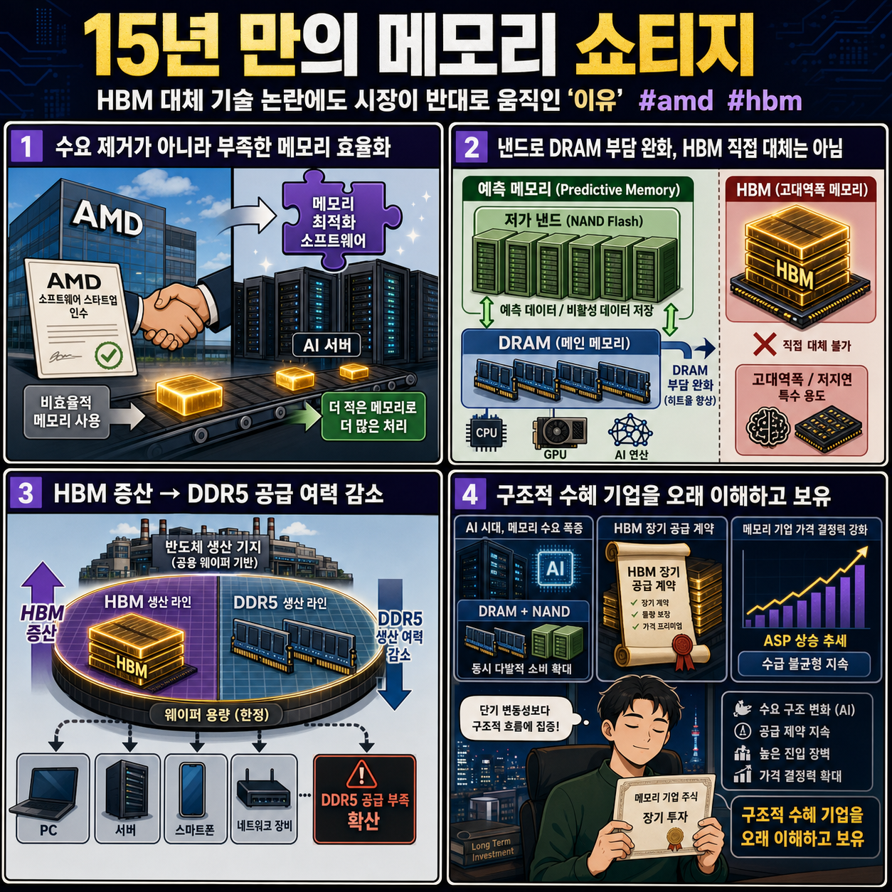 15년 만의 메모리 쇼티지" HBM 대체 기술 논란에도 시장이 반대로 움직인 ''이유'' #amd #hbm 내용을 설명하는 본문 이미지