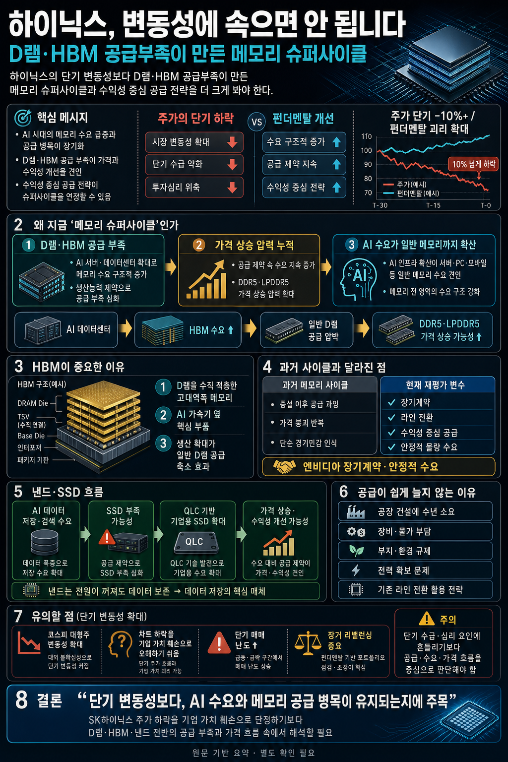 하이닉스, 변동성에 속으면 안 됩니다" D램·HBM 공급부족이 만든 메모리 슈퍼사이클 #SK하이닉스 #hbm 내용을 설명하는 본문 이미지