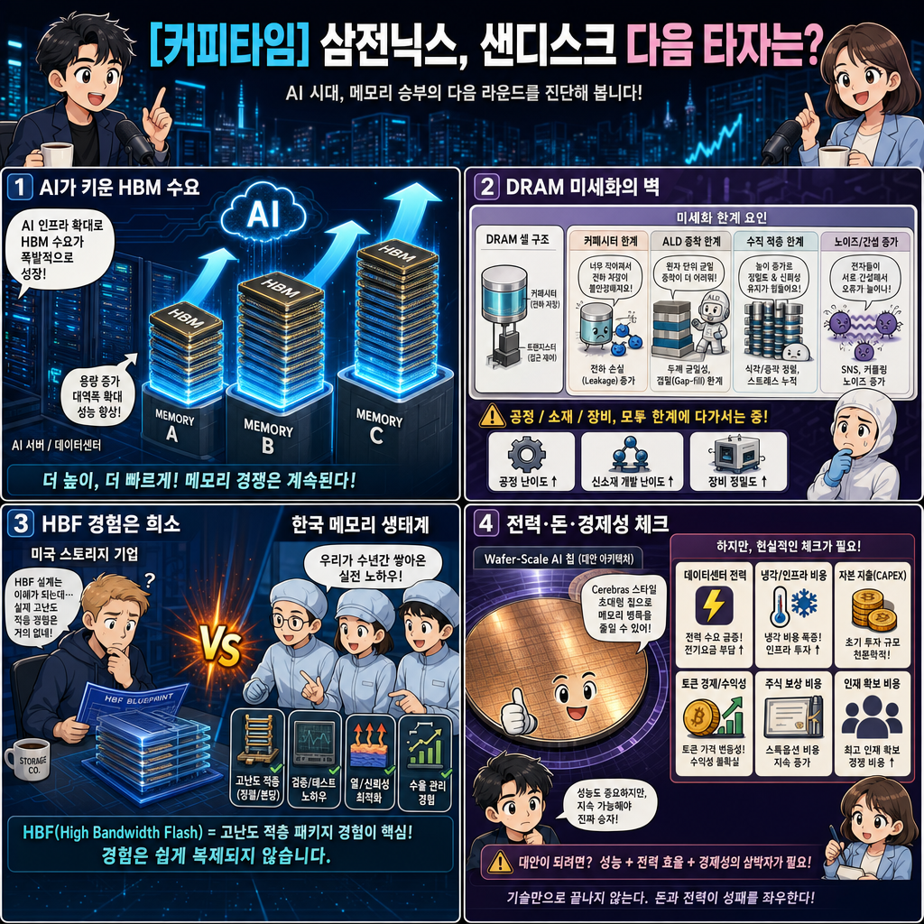[커피타임] 삼전닉스, 샌디스크 다음 타자는? - 이진우, 김정호교수, 박PD 내용을 설명하는 본문 이미지