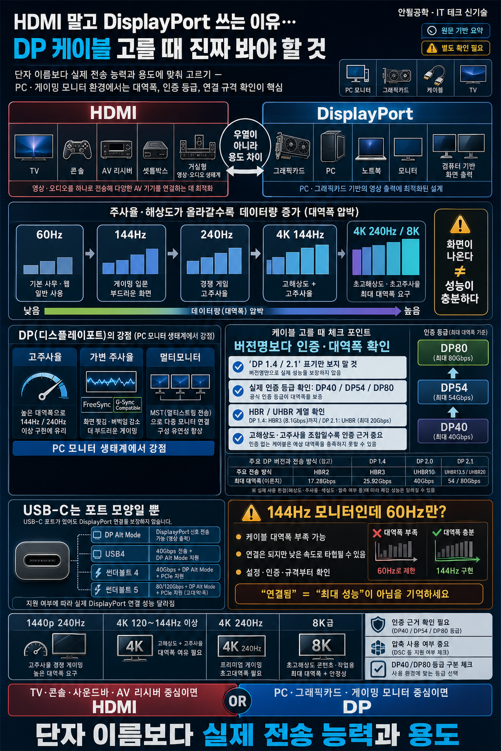 HDMI 말고 DisplayPort 쓰는 이유…DP 케이블 고를 때 진짜 봐야 할 것 내용을 설명하는 본문 이미지