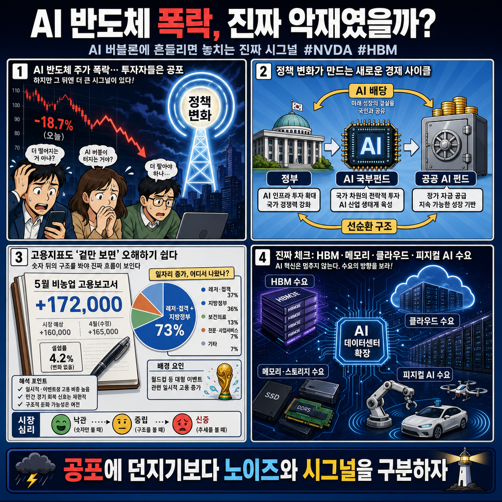 AI 반도체 폭락, 진짜 악재였을까?" AI 버블론에 흔들리면 놓치는 ''진짜 시그널'' #nvda #hbm 내용을 설명하는 본문 이미지