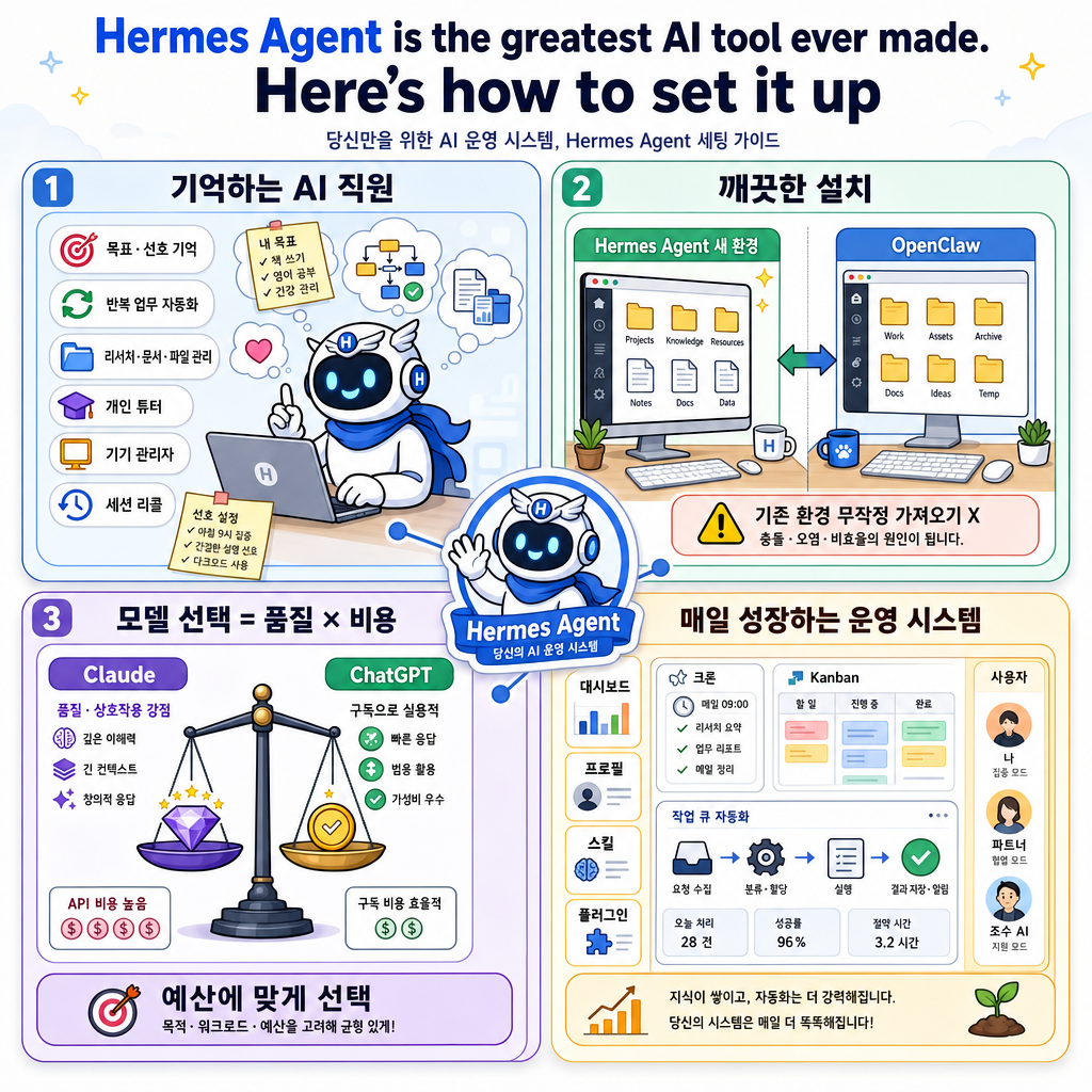 Hermes Agent is the greatest AI tool ever made. Here''s how to set it up 내용을 설명하는 본문 이미지