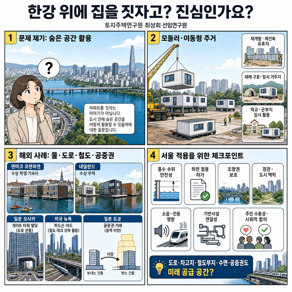 한강 위에 집을 짓자고? 진심인가요? (토지주택연구원 최상희 선임연구원) 내용을 설명하는 본문 이미지