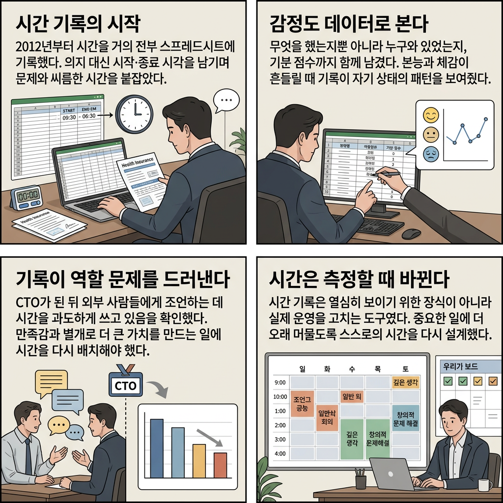 5조 회사 창업자의 "시간 쓰는 법 내용을 설명하는 본문 이미지