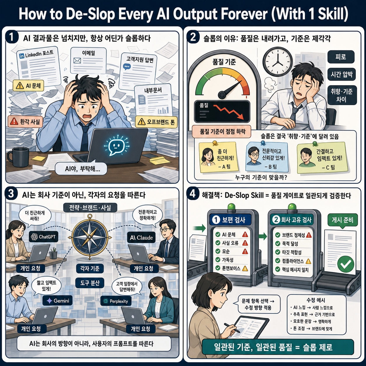 How to De-Slop Every AI Output Forever (With 1 Skill) 내용을 설명하는 본문 이미지